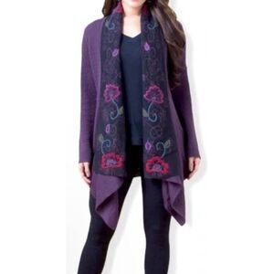 Peruvian Link Alpaca Collection Purple Embroidered Waterfall Cardigan Boho Hippy